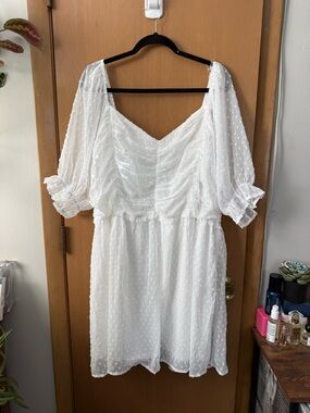 White Swiss Dot Puff Sleeve Mini Dress - Chic Soul